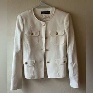 ZARA WOMAN ROUND NECK PIQUÉ TWEED BLAZER ECRU SIZE S
